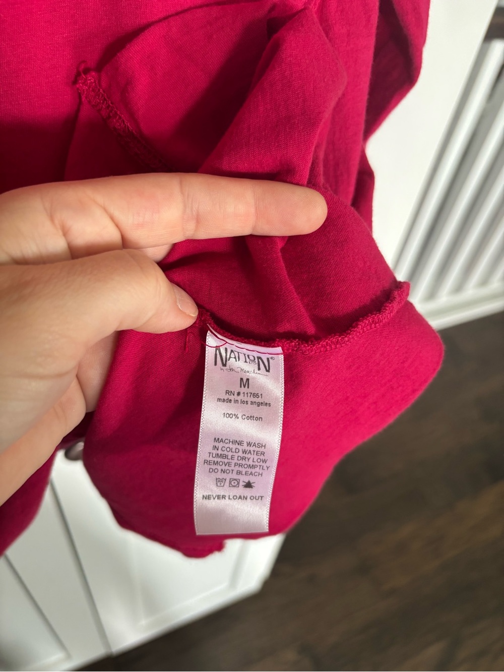 Nation LTD Raspberry V-Notch Long Sleeve Tee - Picture 3 of 3